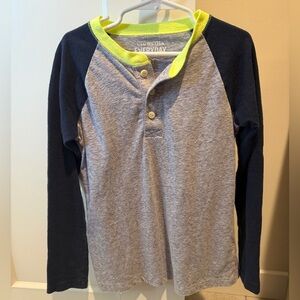 Crewcuts Heather Gray and Navy Long Sleeve Tee with Neon Trim
